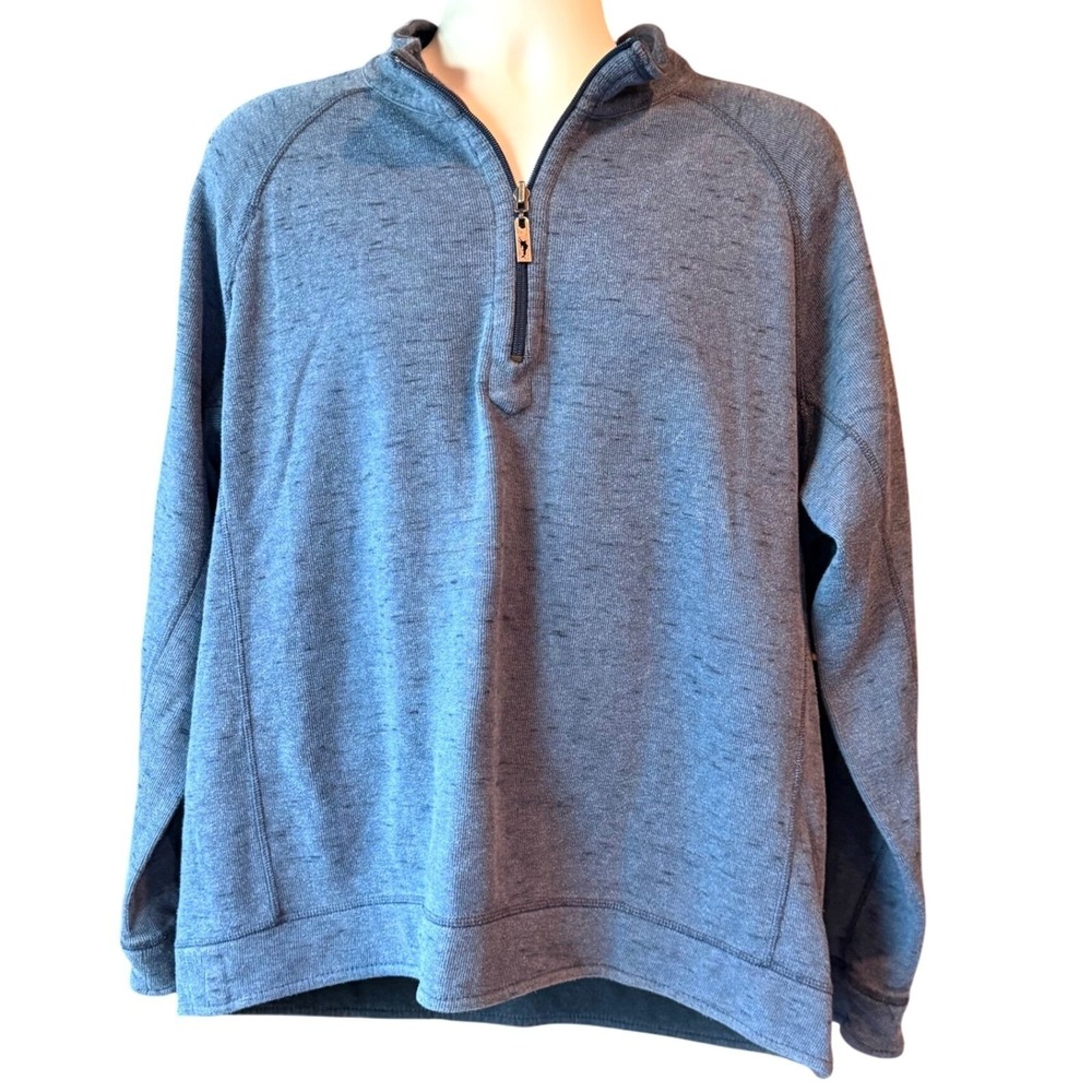Tommy Bahama Reversible Quarter Zip Pullover Blue Cotton Blend Men's Size Large